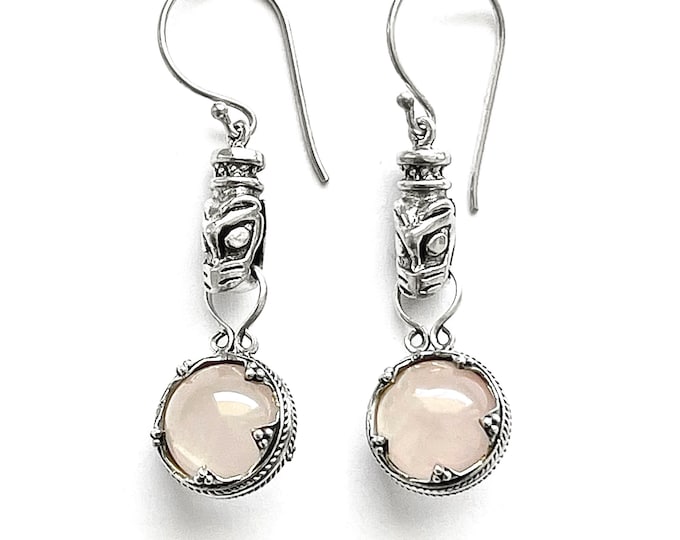 GOTLAND WOLFHEADS EARRINGS - rose quartz and silver (handmade by Viking Kristall)