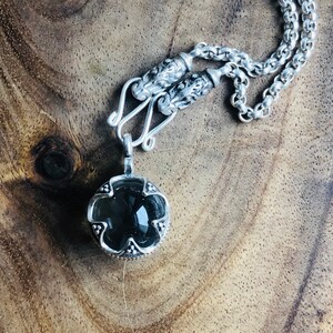 NECKLACE Gotland ball PENDANT & dragonheads CHAIN - silver (handmade by Viking Kristall) image 6