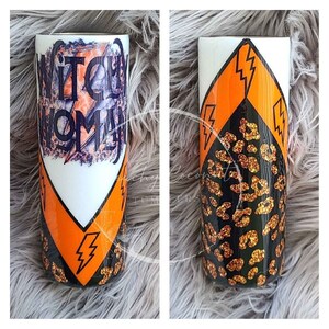 Witchy Woman Leopard HalloweenGlitter Tumbler Gift - Orange 20oz Straight