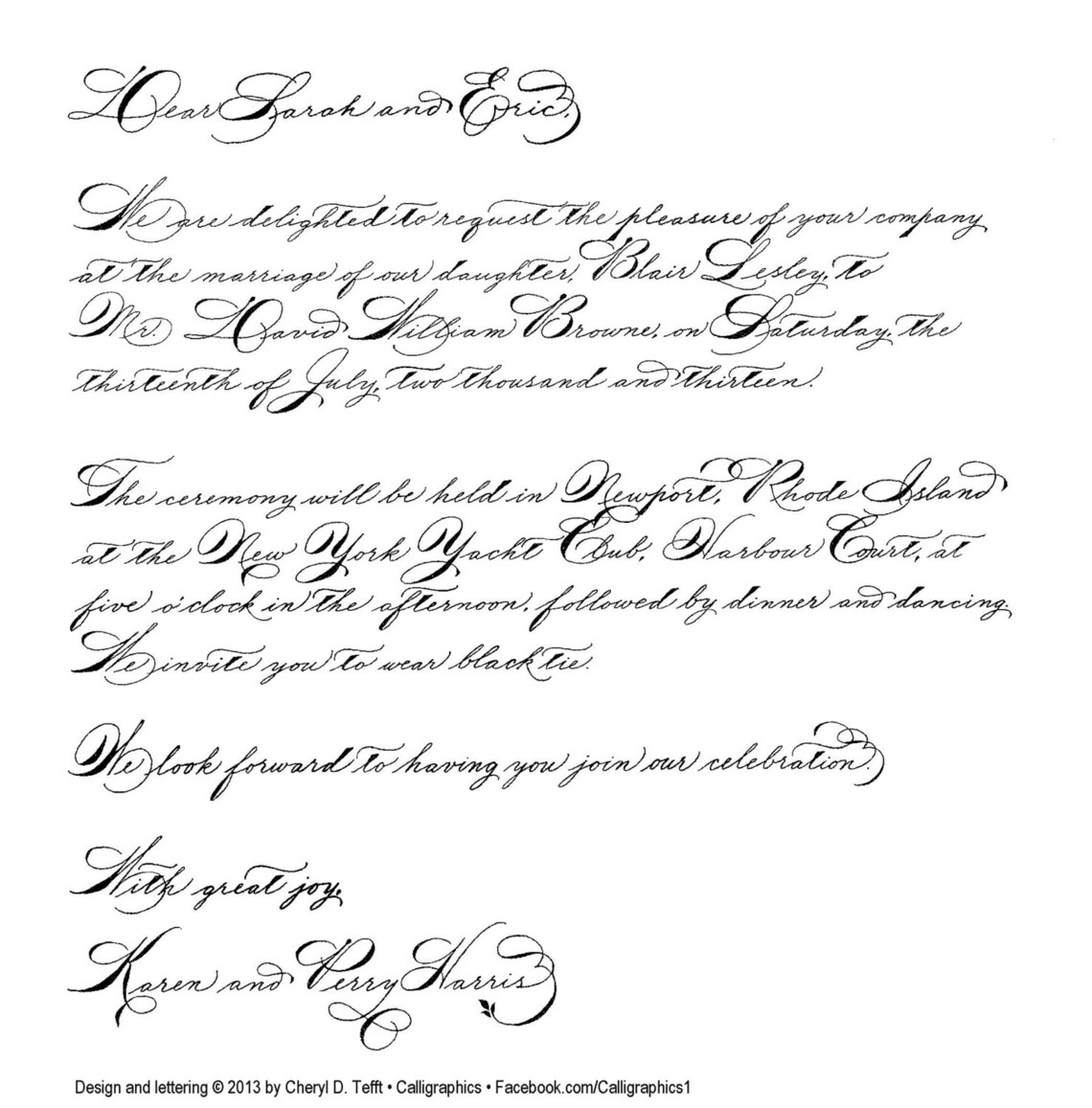 Reproduction Calligraphy Wedding Invitation--calligraphy of Complete Text for Reproduction by ...