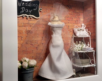 Boîte de chambre de mariage miniature, boîte d'ombre, cadeau romantique parfait, diorama, cadeau spécial pour elle, image 3D