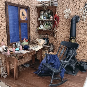 Miniature Magic Corner. Witch&#39;s office. Potion cabinet with real moss. Apothecary cabinet.