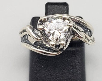 Sterling silver engagement ring  Leaves and vines