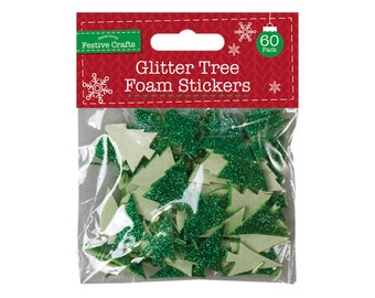 Glitter Christmas Tree Foam Stickers - 60 Pack
