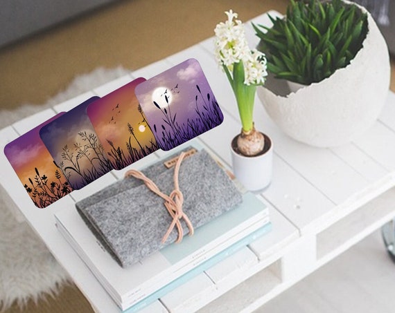 Set of 4 Hardboard square coasters. Flowers in sunset Hardboard square coasters. Coffee coasters set. Wine coasters set. Drink coasters set.