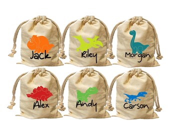 Personalize dinosaur favor bags.Dinosaur birthday.Dinosaur party favor.Dinosaur treat bag.Dinosaur party bag.Cotton favor bags.party favor.