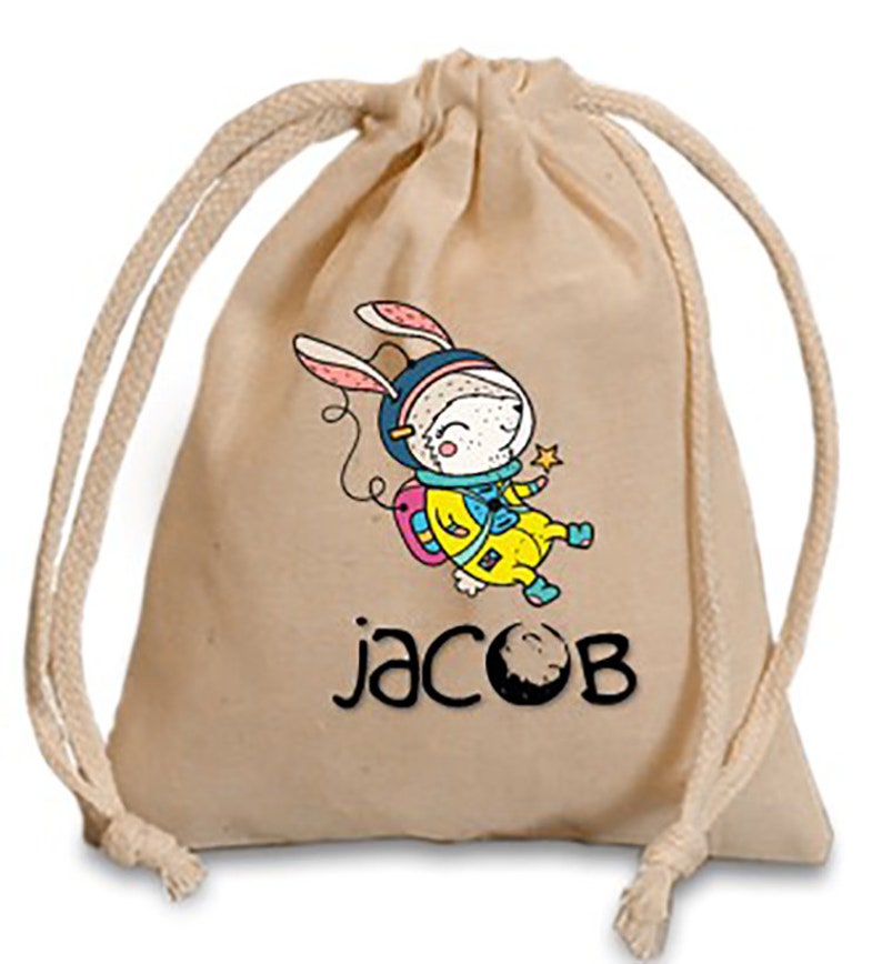 Astronaut party bag.Personalize birthday favor bag.Space drawstring bag.Astronaut birthday.Space birthday favor.Custom cotton favor bag