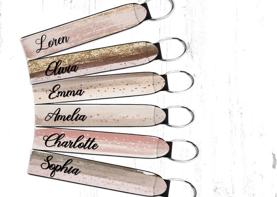 Personalized Wrist Keychain. Latte brush stork Wristlet keychain. lanyard keychain. cream brown keychain. Wristlet Key Fob. Strap Key Chain