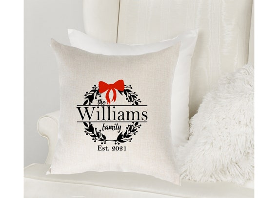 Personalized family pillow case. Wreath family pillow cover. Personalized holiday home decor. Gift for home. Double sided pillow case