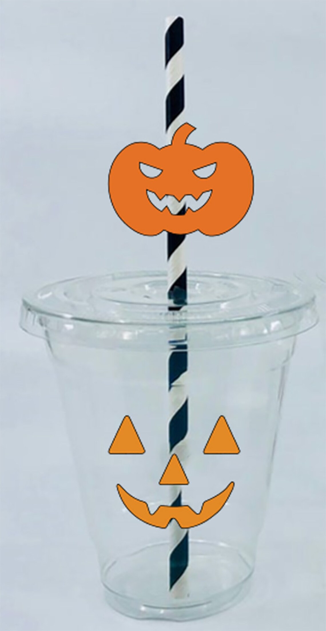 Custom Halloween party cups with lids and paper straws. The Etsy