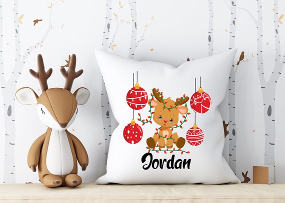 Personalized Christmas pillowcase. Custom reindeer pillow cover. Christmas nursery decoration. Reindeer nursery decoration