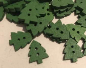 15mm 2 hole wooden green Xmas tree buttons