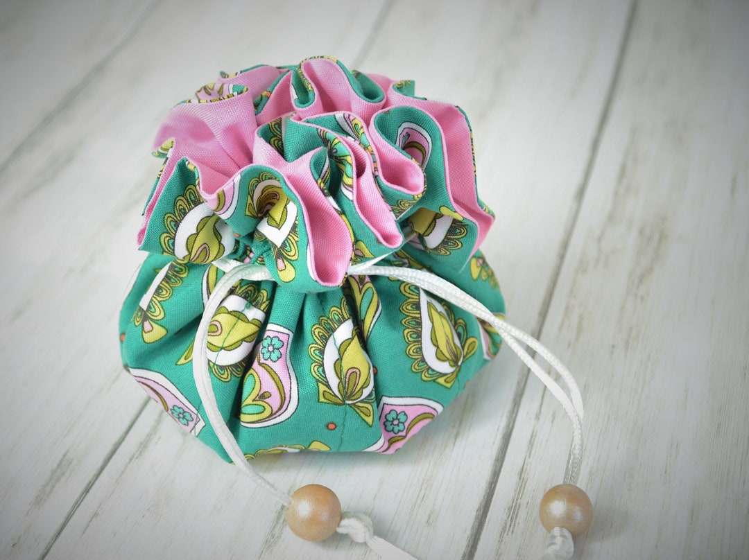 Travel Jewelry Pouch, Drawstring Jewelry Bag With Pockets, Pink and