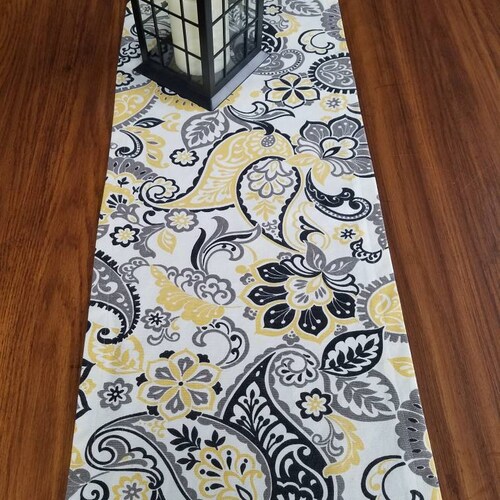 Gray and Yellow Table Runner Black and Yellow Table Runner Etsy
