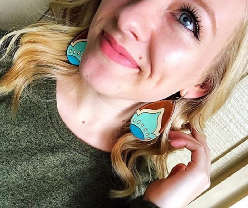 Handcrafted SENORITA Leather Teardrop Earrings Flower Earrings Wanderlust Mexico Collection Boho Leather Earrings Lightweight Earrings