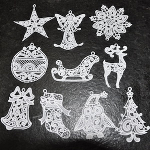 Christmas Ornaments, Lace Ornaments, Christmas Tree Decorations, Free Standing Lace