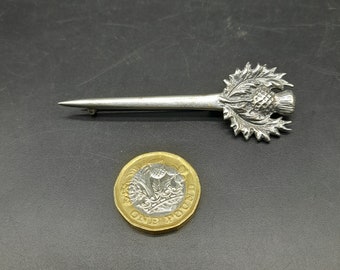 mid century Scottish thistle kilt or cloak pin brooch sterling silver 7 cm long