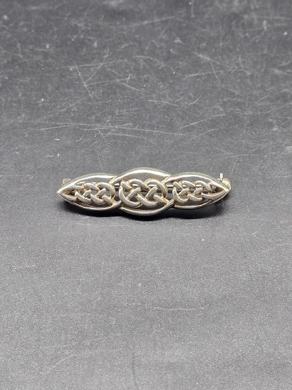 vintage solid silver bar brooch celtic weave celt… - image 2