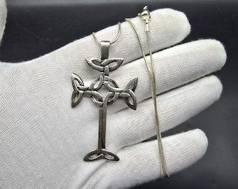 Vintage Scottish celtic arran cross pendant necklace celtic weave knot design 64 x 34 mm