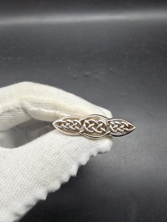 vintage solid silver bar brooch celtic weave celt… - image 1