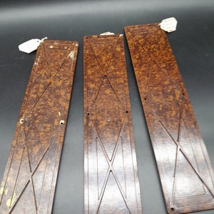 Set Of 3 Original 1930s Door Finger Plates Walnut Brown Bakelite 6.5 X 29 Cm image 5