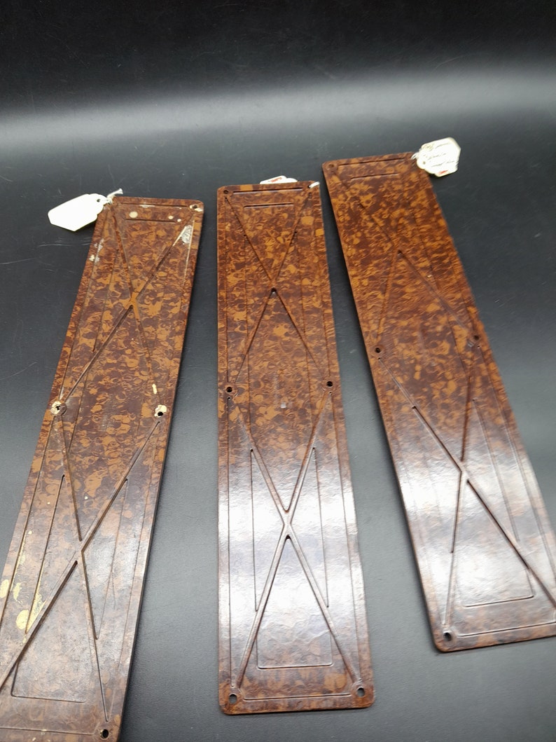 Set Of 3 Original 1930s Door Finger Plates Walnut Brown Bakelite 6.5 X 29 Cm image 5