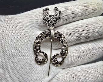 vintage or antique north African fibula brooch pennanular sterling silver unusual 64 x 32 mm decorated