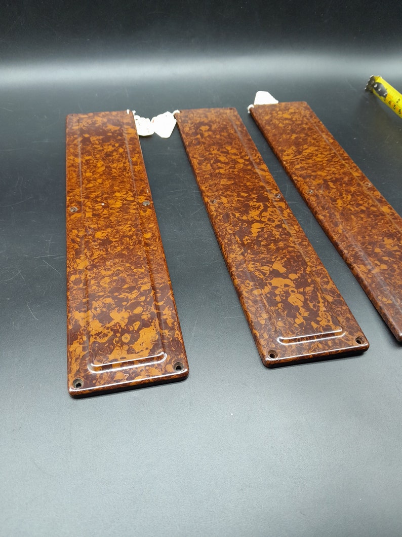 Set Of 3 Original 1930s Door Finger Plates Walnut Brown Bakelite 6.5 X 29 Cm image 2