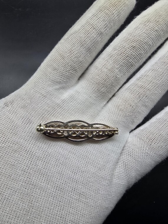 vintage solid silver bar brooch celtic weave celt… - image 5