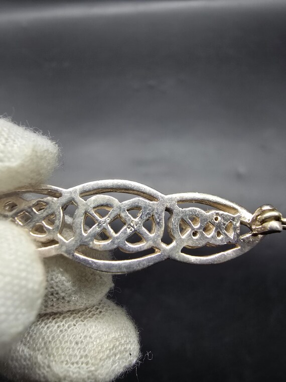 vintage solid silver bar brooch celtic weave celt… - image 6