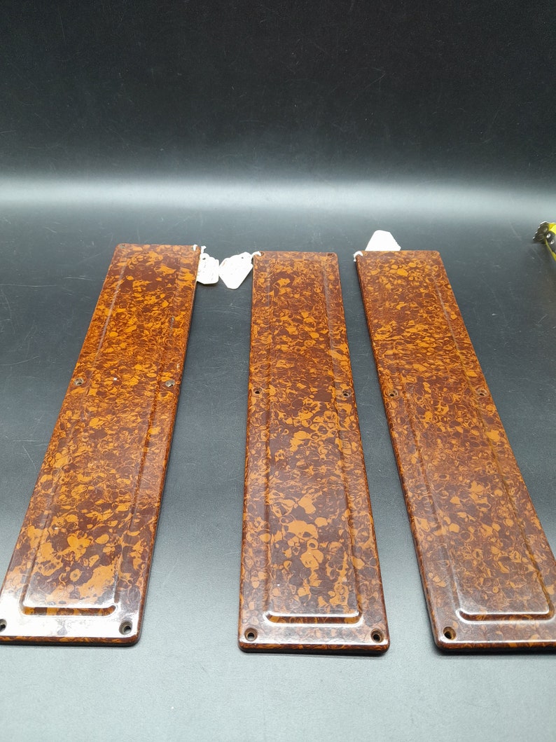 Set Of 3 Original 1930s Door Finger Plates Walnut Brown Bakelite 6.5 X 29 Cm image 1