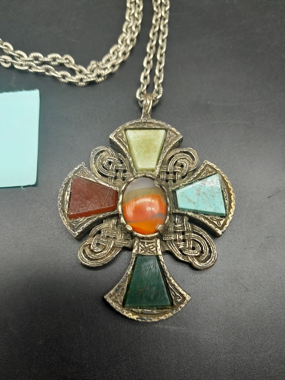 Vintage womens pendant necklace signed miracle Ce… - image 5