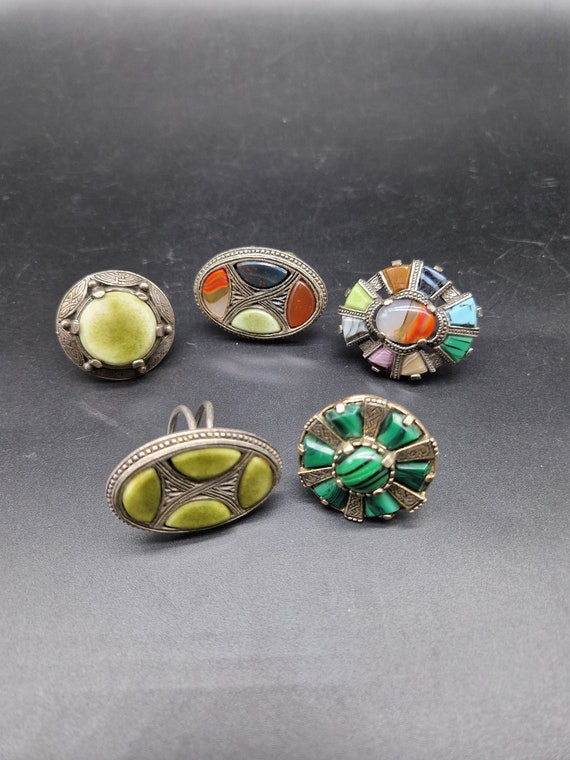 5 vintage scarf rings Gem