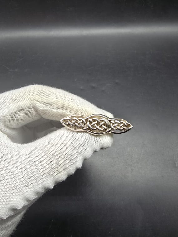 vintage solid silver bar brooch celtic weave celt… - image 4