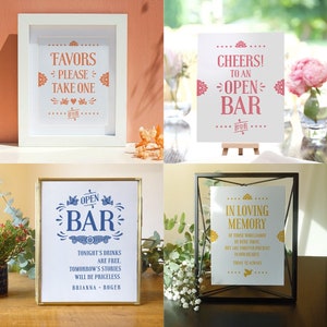 4 Letreros de Boda - Diseño Papel Picado - Disponibles en versiones Impresa y Digital