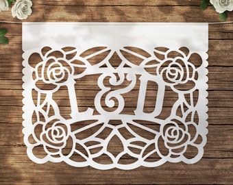 Banderas de Papel Picado Personalizadas (Banderas Florales + Banderas Personalizadas) / Decoración de Bodas con Papel Picado
