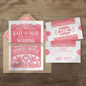 Invitaciones de boda de Papel Picado + tarjetas RSVP / Invitaciones de boda temáticas mexicanas / Invitaciones de fiesta mexicana /