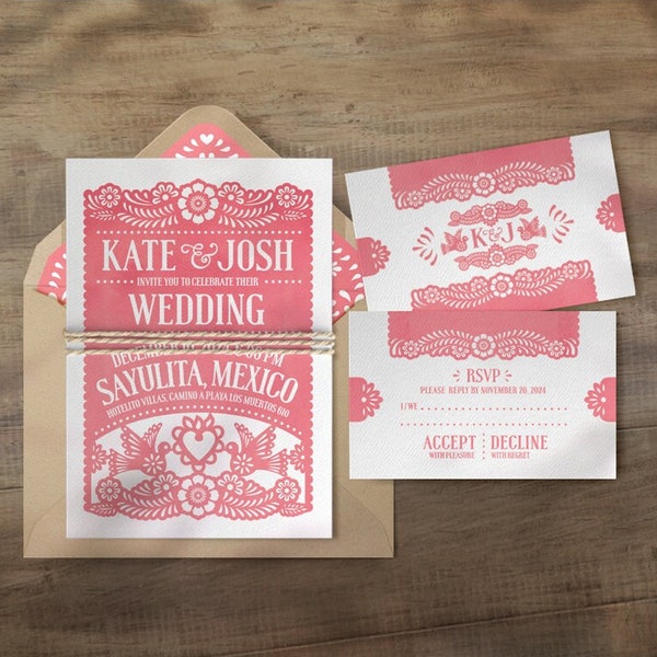 Papel Picado Wedding Invitations: Mexican Fiesta, Personalized RSVP