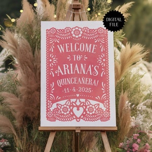 Quinceañera Papel Picado Welcome Sign | Personalized Digital Printable Welcome Sign | Welcome Sign for Quinceañeras and XV Años Fiestas