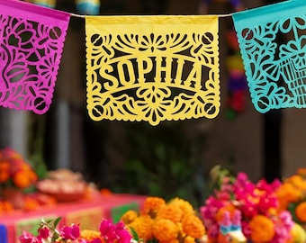 Personalized Papel Picado Fiesta Banner | Mexican Kids Party Decor | Custom Fiesta Garland for Birthdays & Family Parties