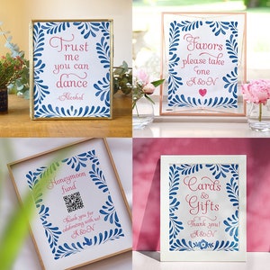 4 Letreros de Boda - Diseño Talavera - Disponibles en versiones Impresa y Digital