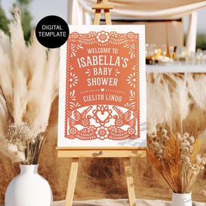 Plantilla Digital de Letrero de Bienvenida Papel Picado | Plantilla de Letrero de Bienvenida | Letrero Editable de Bienvenida Baby Shower
