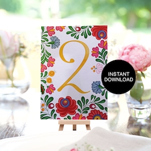 Instant Download Mexican Table Numbers | Printable Table Numbers | Printable Huipil Table Number Cards for Mexican Theme Weddings & Fiestas
