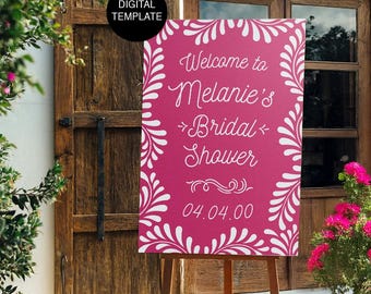 Talavera Bridal Shower Welcome Sign: Mexican Fiesta Decor (Editable Template, Digital Download