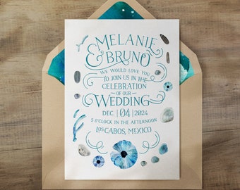 Marysol Wedding Invitations / Beach Party Invitations / Ocean Romantic Invitations / Destination Wedding Invitations