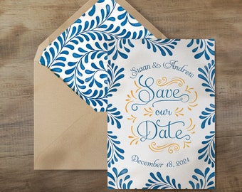 Mexican Save the Date Cards | Personalized Save the Date Cards | Talavera Save the Dates for Mexican Theme Weddings and Fiestas