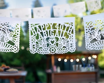 Personalized Fiesta Birthday Papel Picado Banner | Birthday Anniversary Fiesta Decor | Mexican Party Decoration | Custom Name Banner Fiesta
