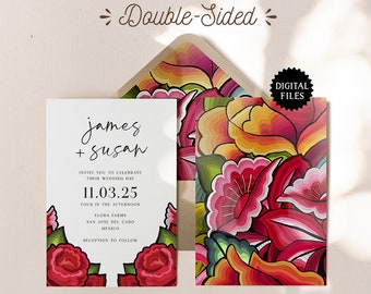 Double-sided Mexican Wedding Invitations | Printable Wedding Invitations | Personalized Wedding Invitations for Mexican Theme Weddings