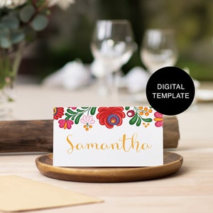 Plantilla de tarjetas de lugar coloridas editables / Plantilla digital de tarjetas de lugar / Tarjetas de lugar de bricolaje imprimibles para bodas y fiestas temáticas mexicanas