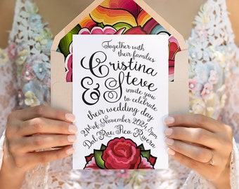Mexican Wedding Invitation with Colorful Floral Pattern | Personalized Wedding Invitations | Fiesta Invitation for Mexican Theme Weddings